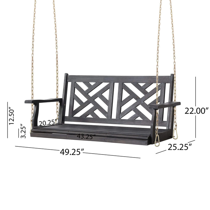 ALEJANDRO Acacia Wood Porch Swing with Slat Panel Seating in Dark Grey Default -DTYStore