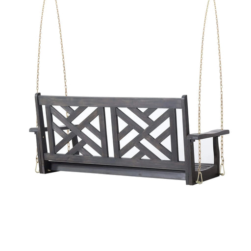 ALEJANDRO Acacia Wood Porch Swing with Slat Panel Seating in Dark Grey Default -DTYStore