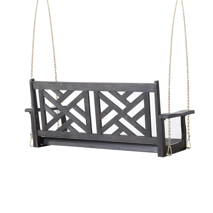 ALEJANDRO Acacia Wood Porch Swing with Slat Panel Seating in Dark Grey Default -DTYStore