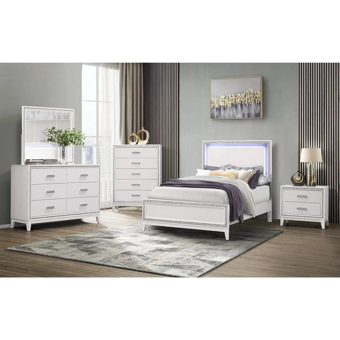 ALMERA Modern White 5-Piece Queen Bedroom Set with LED Lighting and Rubber Wood Construction Default -DTYStore