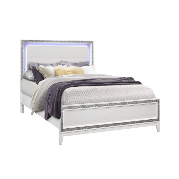 ALMERA Modern White 5-Piece Queen Bedroom Set with LED Lighting and Rubber Wood Construction Default -DTYStore
