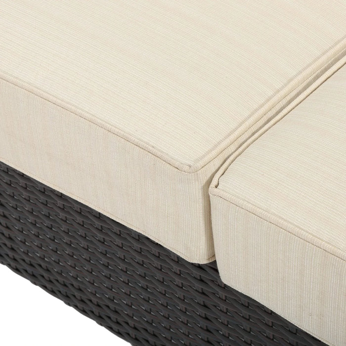 ANTIBES 4PCS Wicker Chat Set with Beige Cushion - Durable Outdoor Seating with Coffee Table Default -DTYStore