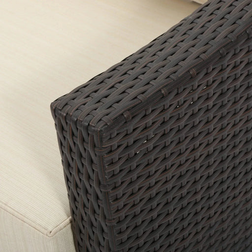 ANTIBES 4PCS Wicker Chat Set with Beige Cushion - Durable Outdoor Seating with Coffee Table Default -DTYStore