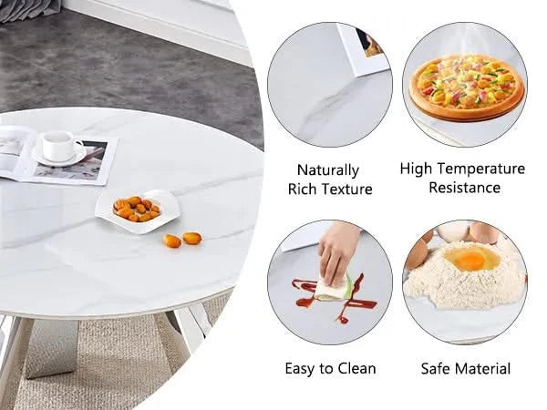 A 42-inch stainless steel leg round table with a marble top is suitable for use by four or six people Default -DTYStore