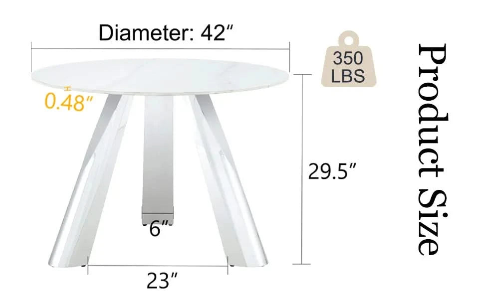 A 42-inch stainless steel leg round table with a marble top is suitable for use by four or six people Default -DTYStore