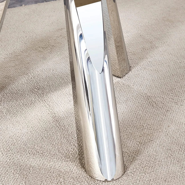 A 42-inch stainless steel leg round table with a marble top is suitable for use by four or six people Default -DTYStore