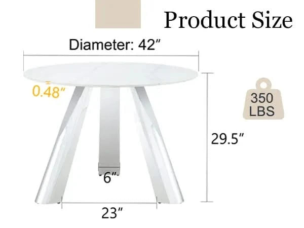 A 42-inch stainless steel leg round table with a marble top is suitable for use by four or six people Default -DTYStore