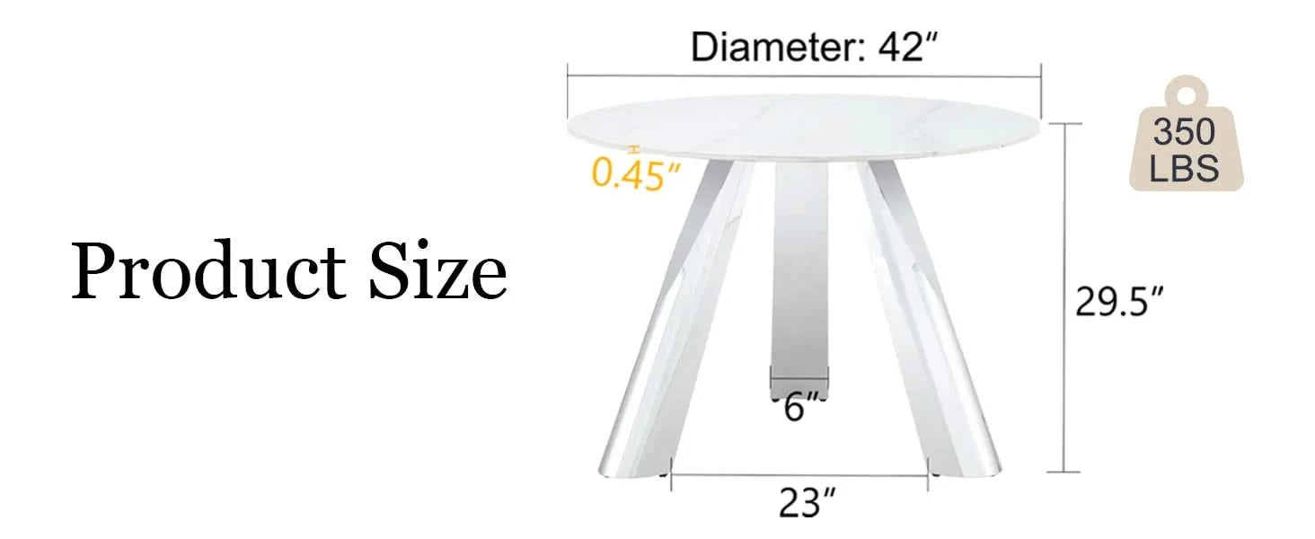 A 42-inch stainless steel leg round table with a marble top is suitable for use by four or six people Default -DTYStore