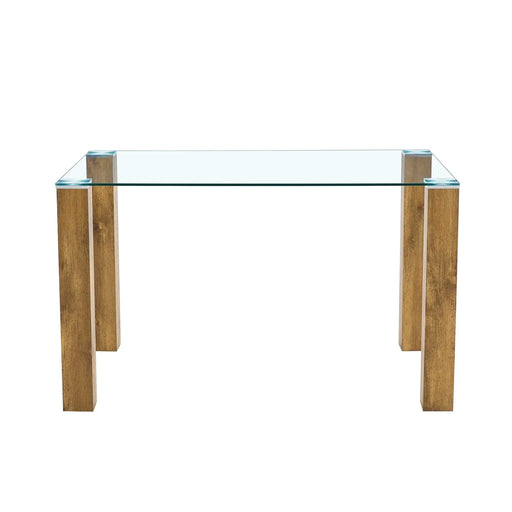 A 49.6 * 30 Inch Transparent Tempered Glass Dining Table With Rectangular Wood Color MDF Wood Grain Legs, Combining Simplicity And Quality.Can Easily Blend Into Various Decoration Styles. Default -DTYStore