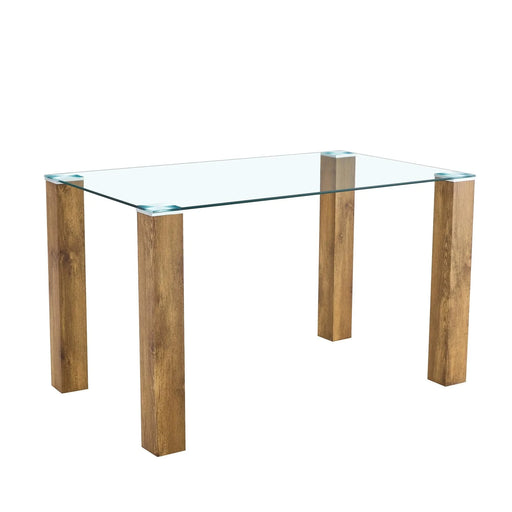 A 49.6 * 30 Inch Transparent Tempered Glass Dining Table With Rectangular Wood Color MDF Wood Grain Legs, Combining Simplicity And Quality.Can Easily Blend Into Various Decoration Styles. Default -DTYStore
