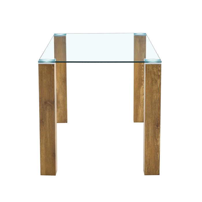 A 49.6 * 30 Inch Transparent Tempered Glass Dining Table With Rectangular Wood Color MDF Wood Grain Legs, Combining Simplicity And Quality.Can Easily Blend Into Various Decoration Styles. Default -DTYStore