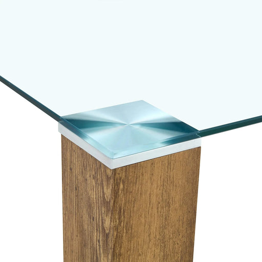 A 49.6 * 30 Inch Transparent Tempered Glass Dining Table With Rectangular Wood Color MDF Wood Grain Legs, Combining Simplicity And Quality.Can Easily Blend Into Various Decoration Styles. Default -DTYStore