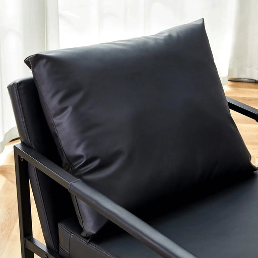 A Set of 1 Classic Black PU Leather and Metal Frame Sofa - Ergonomically Designed, A Perfect Blend of Modern and Industrial Styles, With Product Dimensions of 27*29.7*29.6 inches Default -DTYStore