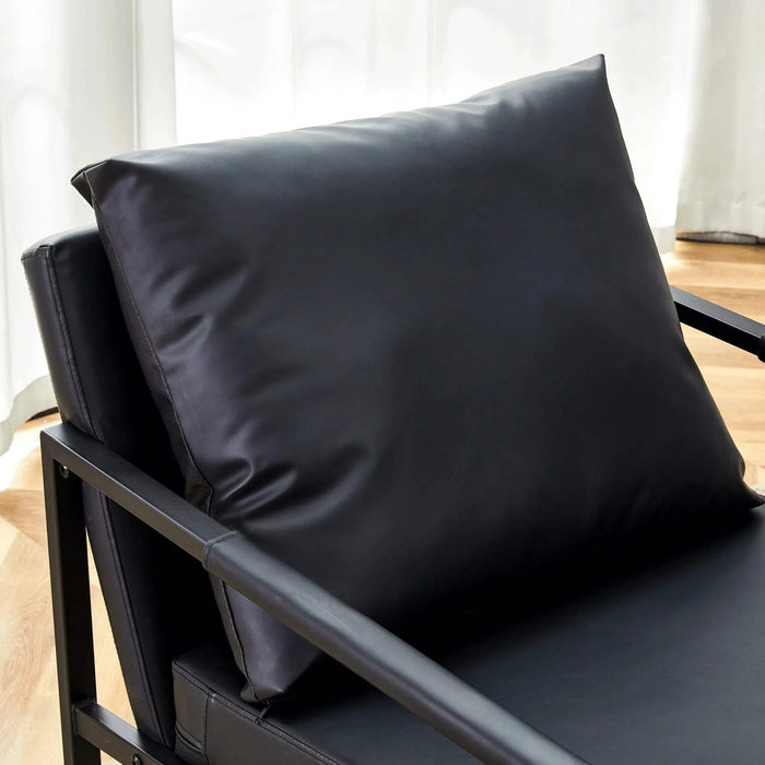 A Set of 1 Classic Black PU Leather and Metal Frame Sofa - Ergonomically Designed, A Perfect Blend of Modern and Industrial Styles, With Product Dimensions of 27*29.7*29.6 inches Default -DTYStore