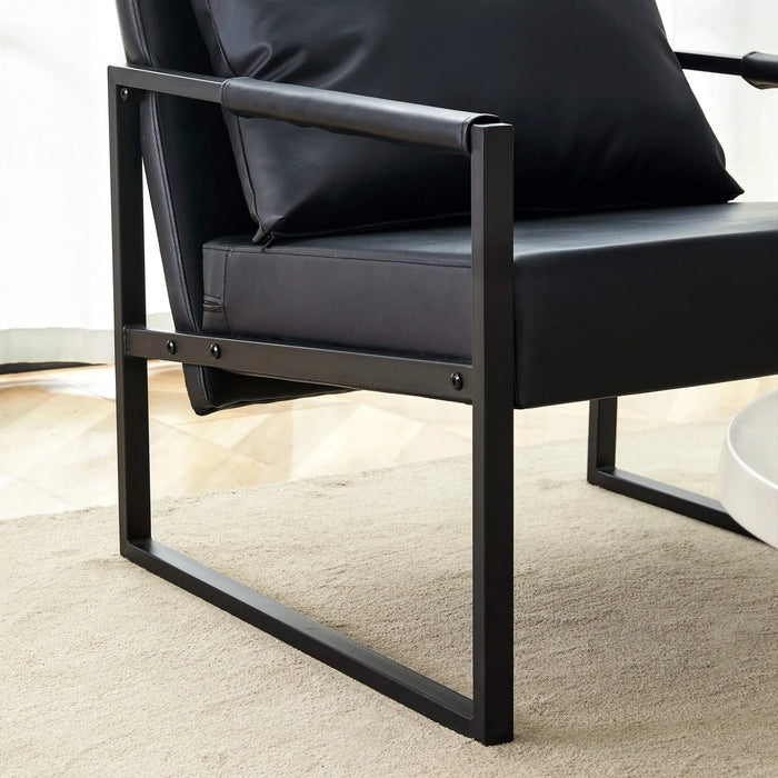 A Set of 1 Classic Black PU Leather and Metal Frame Sofa - Ergonomically Designed, A Perfect Blend of Modern and Industrial Styles, With Product Dimensions of 27*29.7*29.6 inches Default -DTYStore