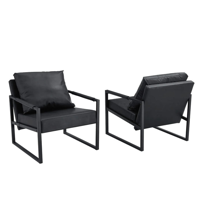 A Set of 1 Classic Black PU Leather and Metal Frame Sofa - Ergonomically Designed, A Perfect Blend of Modern and Industrial Styles, With Product Dimensions of 27*29.7*29.6 inches Default -DTYStore