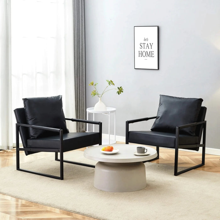 A Set of 1 Classic Black PU Leather and Metal Frame Sofa - Ergonomically Designed, A Perfect Blend of Modern and Industrial Styles, With Product Dimensions of 27*29.7*29.6 inches Default -DTYStore