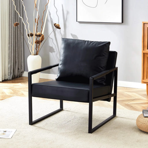 A Set of 1 Classic Black PU Leather and Metal Frame Sofa - Ergonomically Designed, A Perfect Blend of Modern and Industrial Styles, With Product Dimensions of 27*29.7*29.6 inches Default -DTYStore