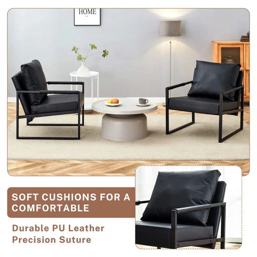 A Set of 1 Classic Black PU Leather and Metal Frame Sofa - Ergonomically Designed, A Perfect Blend of Modern and Industrial Styles, With Product Dimensions of 27*29.7*29.6 inches Default -DTYStore