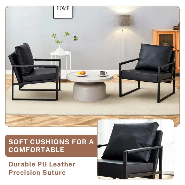 A Set of 1 Classic Black PU Leather and Metal Frame Sofa - Ergonomically Designed, A Perfect Blend of Modern and Industrial Styles, With Product Dimensions of 27*29.7*29.6 inches Default -DTYStore