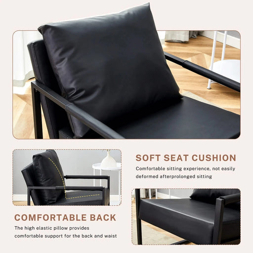 A Set of 1 Classic Black PU Leather and Metal Frame Sofa - Ergonomically Designed, A Perfect Blend of Modern and Industrial Styles, With Product Dimensions of 27*29.7*29.6 inches Default -DTYStore