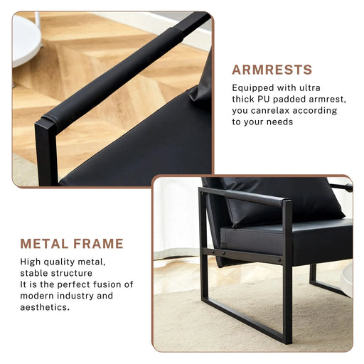A Set of 1 Classic Black PU Leather and Metal Frame Sofa - Ergonomically Designed, A Perfect Blend of Modern and Industrial Styles, With Product Dimensions of 27*29.7*29.6 inches Default -DTYStore