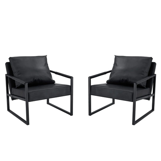 A Set of 1 Classic Black PU Leather and Metal Frame Sofa - Ergonomically Designed, A Perfect Blend of Modern and Industrial Styles, With Product Dimensions of 27*29.7*29.6 inches Default -DTYStore