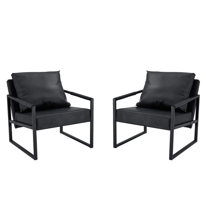 A Set of 1 Classic Black PU Leather and Metal Frame Sofa - Ergonomically Designed, A Perfect Blend of Modern and Industrial Styles, With Product Dimensions of 27*29.7*29.6 inches Default -DTYStore