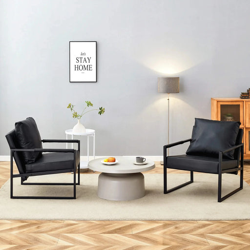 A Set of 1 Classic Black PU Leather and Metal Frame Sofa - Ergonomically Designed, A Perfect Blend of Modern and Industrial Styles, With Product Dimensions of 27*29.7*29.6 inches Default -DTYStore