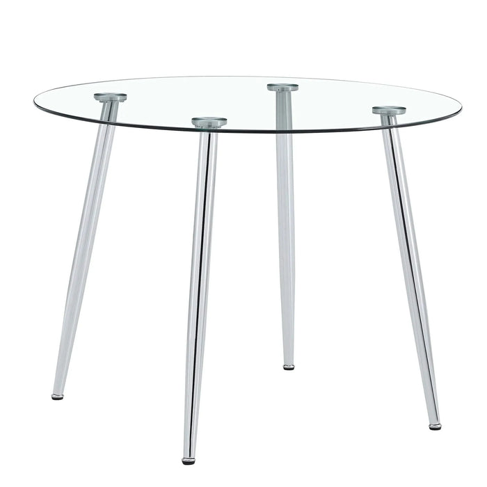 A glass tabletop with a diameter of 38.6 inches and a modern minimalist circular dining table with silver metal legs.Suitable for living rooms, and conference rooms. Default -DTYStore