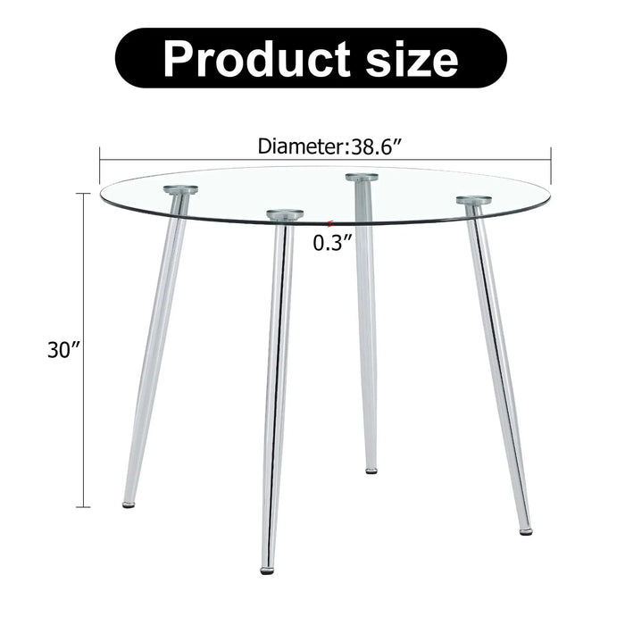 A glass tabletop with a diameter of 38.6 inches and a modern minimalist circular dining table with silver metal legs.Suitable for living rooms, and conference rooms. Default -DTYStore