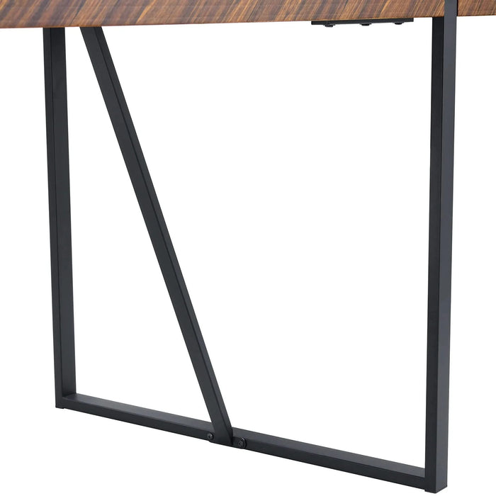 A minimalist retro rectangular dining table with a specially textured top and black metal legs.Contemporary Minimalist MDF Dark Wood Textured Tabletop.Able To Give People A Visual Beauty With Rules. Default -DTYStore
