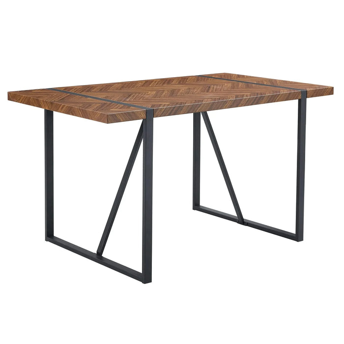 A minimalist retro rectangular dining table with a specially textured top and black metal legs.Contemporary Minimalist MDF Dark Wood Textured Tabletop.Able To Give People A Visual Beauty With Rules. Default -DTYStore