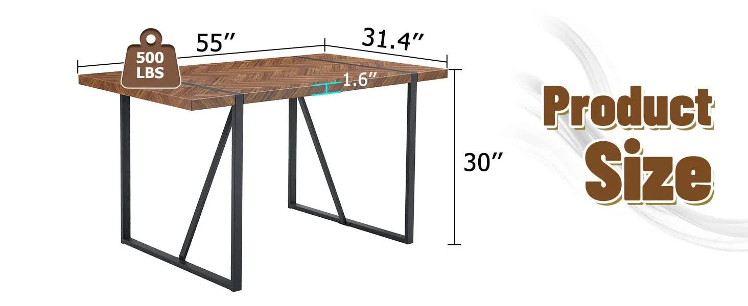 A minimalist retro rectangular dining table with a specially textured top and black metal legs.Contemporary Minimalist MDF Dark Wood Textured Tabletop.Able To Give People A Visual Beauty With Rules. Default -DTYStore