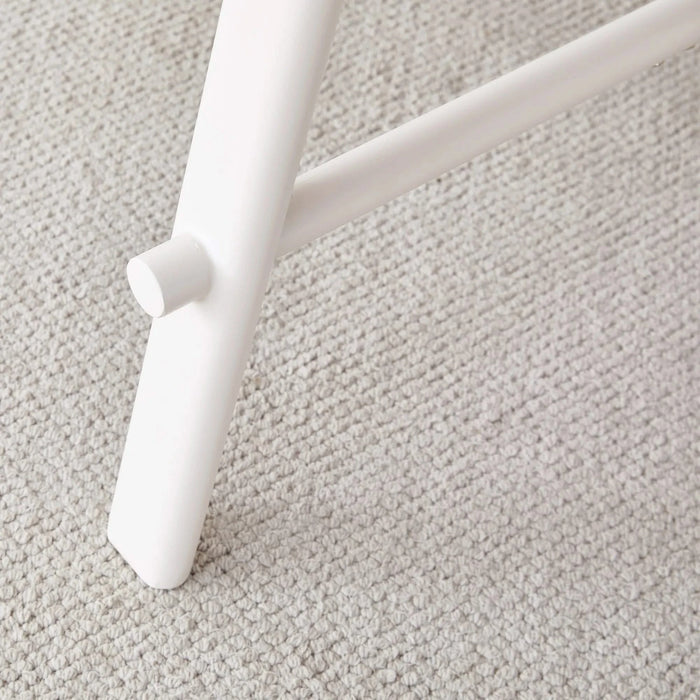 A modern minimalist circular dining table with a 42 inch diameter white patterned tabletop and white metal legs. Suitable for restaurants, living rooms, and conference rooms. Default -DTYStore