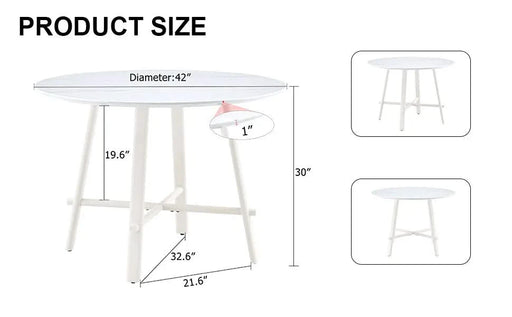A modern minimalist circular dining table with a 42 inch diameter white patterned tabletop and white metal legs. Suitable for restaurants, living rooms, and conference rooms. Default -DTYStore