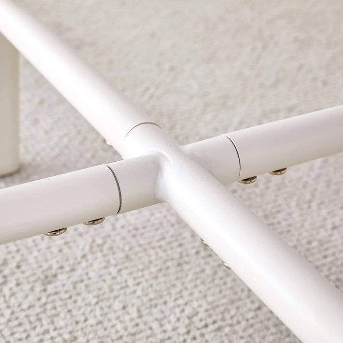 A modern minimalist circular dining table with a 42 inch diameter white patterned tabletop and white metal legs. Suitable for restaurants, living rooms, and conference rooms. Default -DTYStore