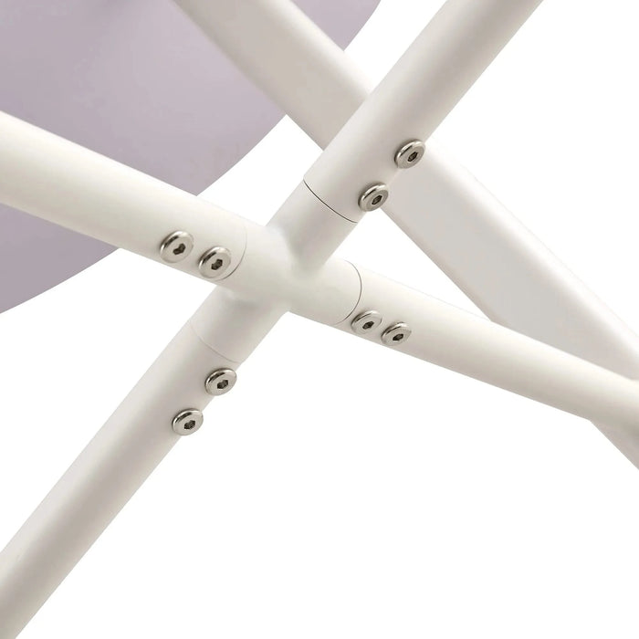 A modern minimalist circular dining table with a 42 inch diameter white patterned tabletop and white metal legs. Suitable for restaurants, living rooms, and conference rooms. Default -DTYStore