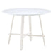 A modern minimalist circular dining table with a 42 inch diameter white patterned tabletop and white metal legs. Suitable for restaurants, living rooms, and conference rooms. Default -DTYStore