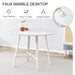 A modern minimalist circular dining table with a 42 inch diameter white patterned tabletop and white metal legs. Suitable for restaurants, living rooms, and conference rooms. Default -DTYStore