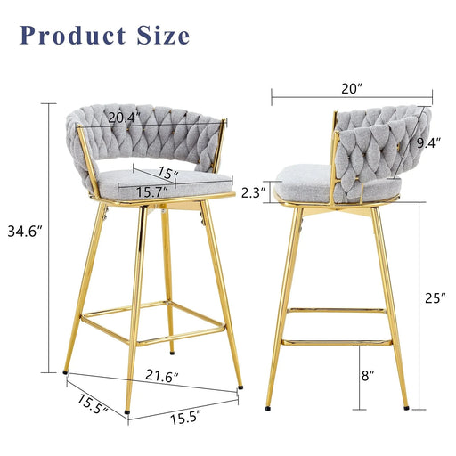 A set of 4 rotating bar stools, equipped with breathable linen cushions - beige seats with golden metal legs, suitable for the height of the kitchen island, dining table or bar counter Default -DTYStore