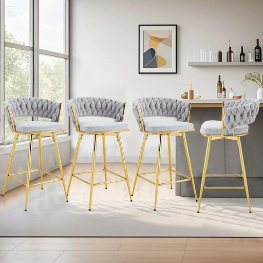 A set of 4 rotating bar stools, equipped with breathable linen cushions - beige seats with golden metal legs, suitable for the height of the kitchen island, dining table or bar counter Default -DTYStore