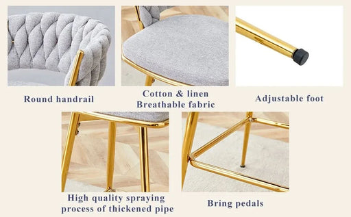 A set of 4 rotating bar stools, equipped with breathable linen cushions - beige seats with golden metal legs, suitable for the height of the kitchen island, dining table or bar counter Default -DTYStore