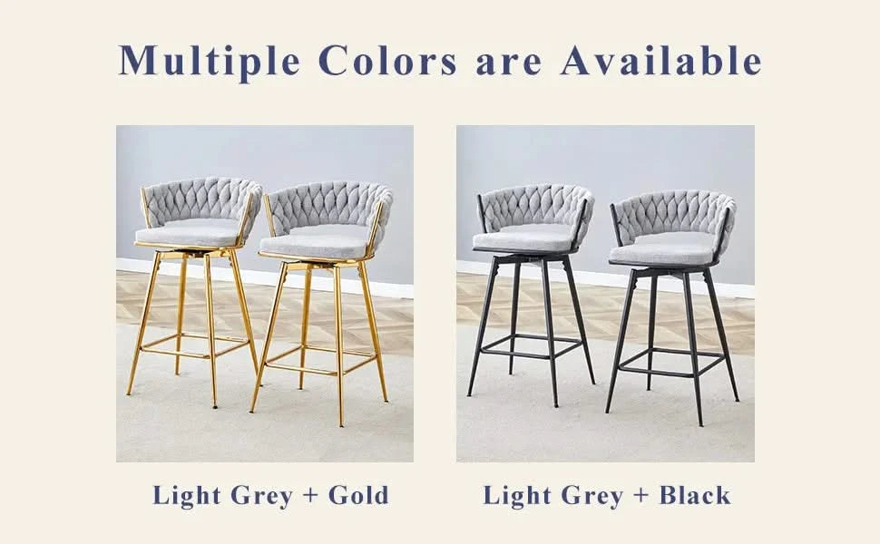 A set of 4 rotating bar stools, equipped with breathable linen cushions - beige seats with golden metal legs, suitable for the height of the kitchen island, dining table or bar counter Default -DTYStore