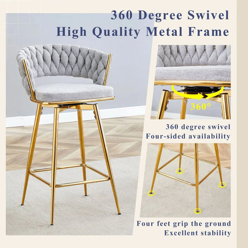 A set of 4 rotating bar stools, equipped with breathable linen cushions - beige seats with golden metal legs, suitable for the height of the kitchen island, dining table or bar counter Default -DTYStore