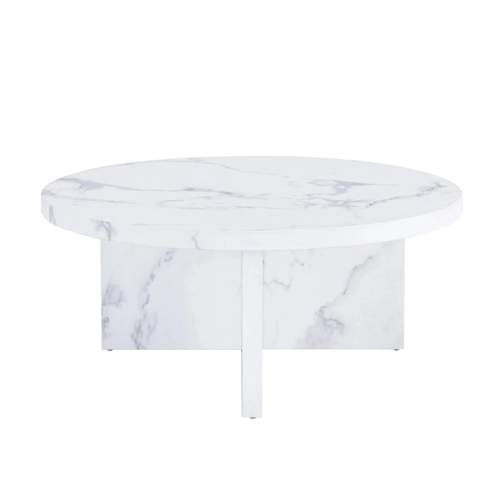A white MDF material circular patterned coffee table, a 31.4-inch white center table, modern coffee table, suitable for small spaces and living rooms. Default -DTYStore
