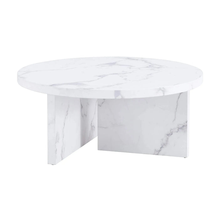 A white MDF material circular patterned coffee table, a 31.4-inch white center table, modern coffee table, suitable for small spaces and living rooms. Default -DTYStore