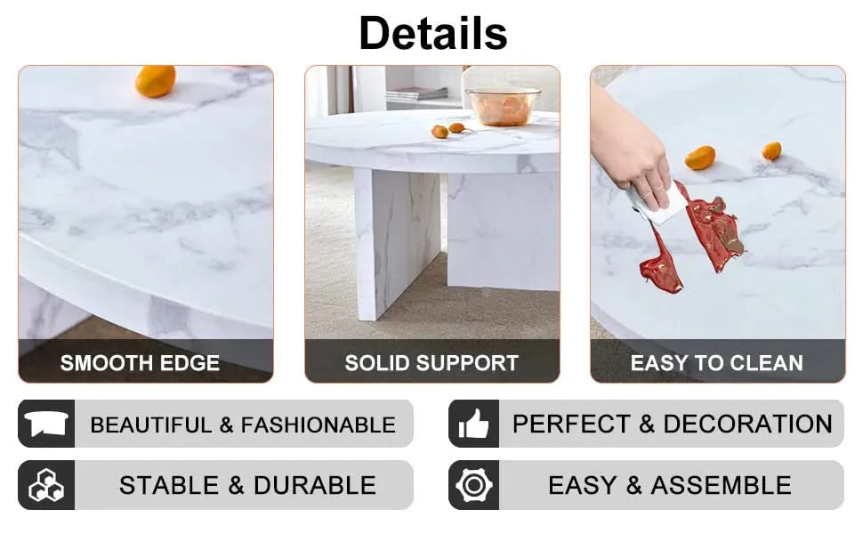 A white MDF material circular patterned coffee table, a 31.4-inch white center table, modern coffee table, suitable for small spaces and living rooms. Default -DTYStore