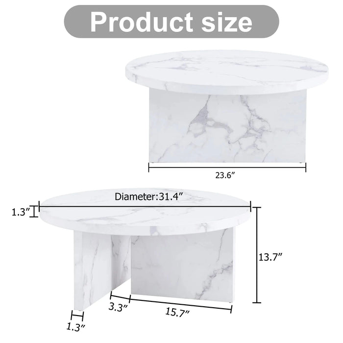 A white MDF material circular patterned coffee table, a 31.4-inch white center table, modern coffee table, suitable for small spaces and living rooms. Default -DTYStore