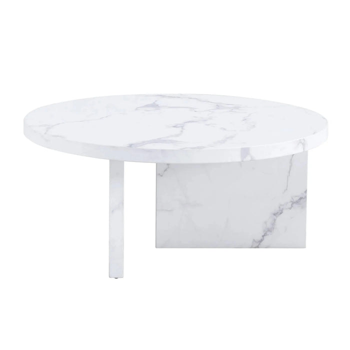 A white MDF material circular patterned coffee table, a 31.4-inch white center table, modern coffee table, suitable for small spaces and living rooms. Default -DTYStore